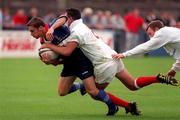 16 August 1997; Darragh O'Mahony of Leinster is tackled by Roger Wilson of Ulster during the Interprovincial rugby match between Leinster and Ulster in Donnybrook Stadium in Dublin. Photo by Brendan Moran/Sportsfile