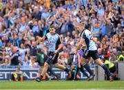 1 September 2013; Kevin McManamon, left, celebrates with Eoghan O'Gara after scoring the second Dublin goal  late in the game. GAA Football All-Ireland Senior Championship, Semi-Final, Dublin v Kerry, Croke Park, Dublin. Picture credit: Ray McManus / SPORTSFILE
