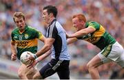 1 September 2013; Michael Darragh MacAuley, Dublin, in action against Johnny Buckley and Donnchadh Walsh, left, Kerry. GAA Football All-Ireland Senior Championship, Semi-Final, Dublin v Kerry, Croke Park, Dublin. Picture credit: Brian Lawless / SPORTSFILE