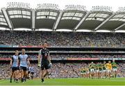 1 September 2013; The Dublin and Kerry teams during the pre-match parade. GAA Football All-Ireland Senior Championship, Semi-Final, Dublin v Kerry, Croke Park, Dublin. Picture credit: Brian Lawless / SPORTSFILE