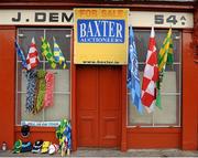 1 September 2013; Flags hang from a vacant shop on Dorset Street. GAA Football All-Ireland Senior Championship, Semi-Final, Dublin v Kerry, Croke Park, Dublin. Picture credit: Dáire Brennan / SPORTSFILE