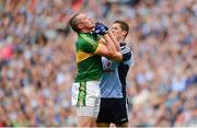 1 September 2013; Kieran Donaghy, Kerry, and Rory O'Carroll, Dublin, involved in a tussle during the game. GAA Football All-Ireland Senior Championship, Semi-Final, Dublin v Kerry, Croke Park, Dublin. Photo by Sportsfile