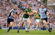 1 September 2013; Marc Ó Sé, Kerry, in action against Paul Mannion and Dean Rock, Dublin. GAA Football All-Ireland Senior Championship, Semi-Final, Dublin v Kerry, Croke Park, Dublin. Picture credit: Brendan Moran / SPORTSFILE