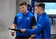 31 July 2023; U20 assistant strength & conditioning coach Jack Dempsey, right, U20 assistant strength & conditioning coach James O'Sullivan during the Leinster rugby pre-academy training session at The Ken Wall Centre of Excellence in Energia Park, Dublin. Photo by Brendan Moran/Sportsfile