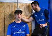 31 July 2023; Hugo McLaughlin, left, and U17 lead strength & conditioning coach Cormac Murray during the Leinster rugby pre-academy training session at The Ken Wall Centre of Excellence in Energia Park, Dublin. Photo by Brendan Moran/Sportsfile