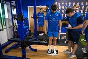 31 July 2023; Hugo McLaughlin and U20 assistant strength & conditioning coach James O'Sullivan during the Leinster rugby pre-academy training session at The Ken Wall Centre of Excellence in Energia Park, Dublin. Photo by Brendan Moran/Sportsfile