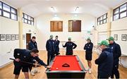 2 August 2023; North West Warriors players play a pool based game as rain delays play before the Rario Inter-Provincial Trophy 2023 match between Leinster Lightning and North West Warriors at Pembroke Cricket Club in Dublin. Photo by Sam Barnes/Sportsfile