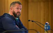 3 August 2023; Ireland head coach Andy Farrell during an Ireland rugby media conference at the Aviva Stadium in Dublin. Photo by Brendan Moran/Sportsfile