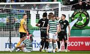 3 August 2023; Sean Hoare of Shamrock Rovers reacts as Ferencvaros players celebrate their side's first goal during the UEFA Europa Conference League Second Qualifying Round Second Leg match between Shamrock Rovers and Ferencvaros at Tallaght Stadium in Dublin. Photo by Harry Murphy/Sportsfile