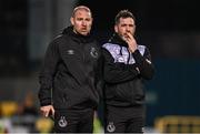 3 August 2023; Shamrock Rovers manager Stephen Bradley, right, and coach Glenn Cronin during the UEFA Europa Conference League Second Qualifying Round Second Leg match between Shamrock Rovers and Ferencvaros at Tallaght Stadium in Dublin. Photo by Harry Murphy/Sportsfile