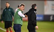 3 August 2023; Ferencváros manager Csaba Máté and Shamrock Rovers manager Stephen Bradley after the UEFA Europa Conference League Second Qualifying Round Second Leg match between Shamrock Rovers and Ferencvaros at Tallaght Stadium in Dublin. Photo by Harry Murphy/Sportsfile