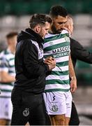 3 August 2023; Shamrock Rovers manager Stephen Bradley and Roberto Lopes of Shamrock Rovers after their side's defeat in the UEFA Europa Conference League Second Qualifying Round Second Leg match between Shamrock Rovers and Ferencvaros at Tallaght Stadium in Dublin. Photo by Harry Murphy/Sportsfile