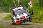 4 August 2023; Takamoto Katsuta and Aaron Johnston in their Toyota GR Yaris Rally 1 Hybrid during Stage 4 Myhinpaa of the FIA World Rally Championship Secto Rally in Jyväskylä, Finland. Photo by Philip Fitzpatrick/Sportsfile