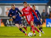 4 August 2023; Fabrice Hartmann of Sligo Rovers in action against Mark Doyle of St Patrick's Athletic during the SSE Airtricity Men's Premier Division match between Sligo Rovers and St Patrick's Athletic at The Showgrounds in Sligo. Photo by Tyler Miller/Sportsfile