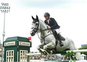 9 August 2023; Alexander Butler of Ireland competes on Chilli B during Longines FEI Dublin Horse Show - Sport Ireland Classic at the RDS in Dublin. Photo by Sam Barnes/Sportsfile