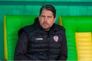 10 August 2023; Derry City manager Ruaidhrí Higgins before the UEFA Europa Conference League Third Qualifying Round First Leg match between Tobol and Derry City at Kostanay Central Stadium in Kostanay, Kazakhstan. Photo by Kaskyrbai Koishymanov/Sportsfile