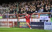 11 August 2023; Gavin Molloy of Shelbourne celebrates after scoring his side's first goal during the SSE Airtricity Men's Premier Division match between Shelbourne and Shamrock Rovers at Tolka Park in Dublin. Photo by Seb Daly/Sportsfile