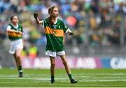 30 July 2023; Aoife Hession, Gortskehy NS, Hollymount, Mayo, representing Kerry, during the INTO Cumann na mBunscol GAA Respect Exhibition Go Games at the GAA Football All-Ireland Senior Championship final match between Dublin and Kerry at Croke Park in Dublin. Photo by Eóin Noonan/Sportsfile