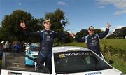 13 August 2023; Callum Devine and Noel O'Sullivan celebrate after winning the ALMC Hellfire Rally Round Six of the Triton Showers National Rally Championship at Oldcastle in Meath. Photo by Philip Fitzpatrick/Sportsfile