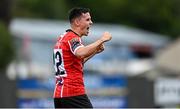 13 August 2023; Jordan McEneff of Derry City celebrates after scoring his side's first goal during the SSE Airtricity Men's Premier Division match between Derry City and Drogheda United at The Ryan McBride Brandywell Stadium in Derry. Photo by Stephen McCarthy/Sportsfile