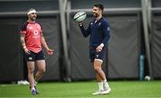 15 August 2023; Conor Murray, right, and Mack Hansen during an Ireland rugby squad training session at the IRFU High Performance Centre in Dublin. Photo by Harry Murphy/Sportsfile