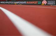 17 August 2023; Signage and branding ahead of the World Athletics Championships at the National Athletics Centre in Budapest, Hungary. Photo by Sam Barnes/Sportsfile