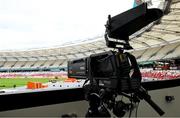 17 August 2023; A general view of a tv broadcast camera ahead of the World Athletics Championships at the National Athletics Centre in Budapest, Hungary. Photo by Sam Barnes/Sportsfile
