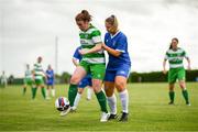 19 August 2023; Susan Vaughan of St Patrick’s CYFC  in action against Sophie Hurley of Wilton United during the FAI Women’s Amateur Shield Final 2023 match between St Patrick’s CYFC and Wilton United at Newhill Park in Two Mile Borris, Tipperary. Photo by Tom Beary/Sportsfile