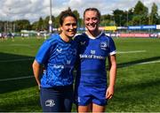 19 August 2023; Elise O'Byrne-White of Leinster, right, with Leinster head coach Tania Rosser after accomplishing her 25th cap for Leinster after the Vodafone Women’s Interprovincial Championship match between Leinster and Ulster at Energia Park in Dublin. Photo by Ben McShane/Sportsfile