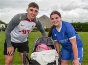 19 August 2023; Robyn Murphy of Wilton United celebrates with her brother Cian and niece Ruby Mae, aged 6 months, after the FAI Women’s Amateur Shield Final 2023 match between St Patrick’s CYFC and Wilton United at Newhill Park in Two Mile Borris, Tipperary. Photo by Tom Beary/Sportsfile