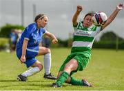 19 August 2023; Eimear Roantree of Wilton United in action against Patricia Dorman of St Patrick’s CYFC during the FAI Women’s Amateur Shield Final 2023 match between St Patrick’s CYFC and Wilton United at Newhill Park in Two Mile Borris, Tipperary. Photo by Tom Beary/Sportsfile