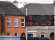 19 August 2023; A general view of the scoreboard during the Girl’s Interprovincial Championship match between Leinster and Ulster at Energia Park in Dublin. Photo by John Sheridan/Sportsfile