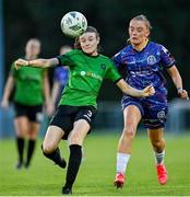 19 August 2023; Jetta Berrill of Peamount United in action against Katie Malone of Bohemians during the SSE Airtricity Women's Premier Division match between Peamount United and Bohemians at PRL Park in Greenogue, Dublin. Photo by Stephen Marken/Sportsfile