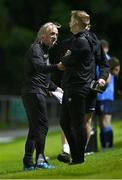 21 August 2023; Galway United assistant manager Ollie Horgan remonstrates with fourth official Daniel Murphy after being sent off during the Sports Direct Men’s FAI Cup Second Round match between UCD and Galway United at the UCD Bowl in Dublin. Photo by Ben McShane/Sportsfile