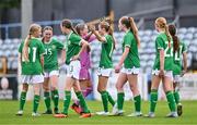 22 August 2023; Republic of Ireland players celebrate after a women's U16 international friendly match between Republic of Ireland and Faroe Islands at Head in the Game Park in Drogheda, Louth. Photo by Ben McShane/Sportsfile