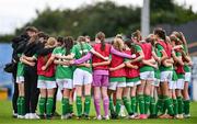 22 August 2023; Republic of Ireland players huddle after a women's U16 international friendly match between Republic of Ireland and Faroe Islands at Head in the Game Park in Drogheda, Louth. Photo by Ben McShane/Sportsfile