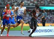 22 August 2023; Gabriel Tual of France, left, and Emmanuel Wanyonyi of Kenya compete in the men's 800m heats during day four of the World Athletics Championships at the National Athletics Centre in Budapest, Hungary. Photo by Sam Barnes/Sportsfile