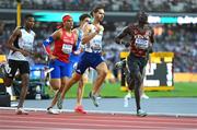 22 August 2023; Gabriel Tual of France, left, and Emmanuel Wanyonyi of Kenya compete in the men's 800m heats during day four of the World Athletics Championships at the National Athletics Centre in Budapest, Hungary. Photo by Sam Barnes/Sportsfile