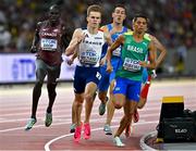 22 August 2023; Yanis Meziane of France, centre, competes in the men's 800m heats during day four of the World Athletics Championships at the National Athletics Centre in Budapest, Hungary. Photo by Sam Barnes/Sportsfile