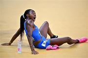 22 August 2023; Ayomide Folorunso of Italy reacts after running a new national record in the women's 400m hurdles heats during day four of the World Athletics Championships at the National Athletics Centre in Budapest, Hungary. Photo by Sam Barnes/Sportsfile