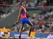 22 August 2023; Luis Enrique Zayas of Cuba celebrates after making a clearance in the men's high jump final during day four of the World Athletics Championships at the National Athletics Centre in Budapest, Hungary. Photo by Sam Barnes/Sportsfile