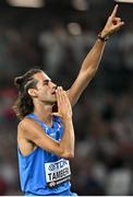 22 August 2023; Gianmarco Tamberi of Italy celebrates making a clearance in the men's high jump final during day four of the World Athletics Championships at the National Athletics Centre in Budapest, Hungary. Photo by Sam Barnes/Sportsfile