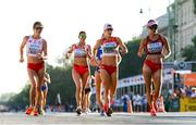 24 August 2023; Athletes, from left, Katarzyna Zdzieblo of Poland, Kimberly García León of Peru, María Pérez of Spain and Shijie Qieyang of China compete in the women's 35km race walk during day six of the World Athletics Championships in Budapest, Hungary. Photo by Sam Barnes/Sportsfile