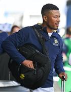 24 August 2023; Notre Dame head coach Marcus Freeman arrives at Dublin Airport ahead of the Aer Lingus College Football Classic match between Notre Dame and Navy Midshipmen on Saturday next at the Aviva Stadium in Dublin. Photo by Seb Daly/Sportsfile