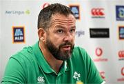 24 August 2023; Head coach Andy Farrell during an Ireland rugby media conference at Parc des Sports Jean Dauger in Bayonne, France. Photo by Harry Murphy/Sportsfile