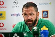 24 August 2023; Head coach Andy Farrell during an Ireland rugby media conference at Parc des Sports Jean Dauger in Bayonne, France. Photo by Harry Murphy/Sportsfile