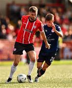 20 August 2023; Will Patching of Derry City and Adam Murphy of St Patrick's Athletic during the Sports Direct Men’s FAI Cup Second Round match between Derry City and St Patrick’s Athletic at The Ryan McBride Brandywell Stadium in Derry. Photo by Ben McShane/Sportsfile