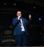 25 August 2023; Lord Mayor of Dublin Daithí de Róiste at the Navy Pep Rally at Merrion Square, Dublin ahead of the Aer Lingus College Football Classic match between Notre Dame and Navy at the Aviva Stadium in Dublin. Photo by David Fitzgerald/Sportsfile