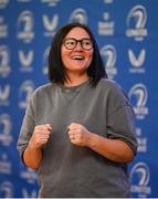 25 August 2023; Former Leinster and Ireland rugby player Yvonne Nolan speaking during a Leinster Rugby Women's Jersey presentation at Old Belvedere RFC in Dublin. Photo by Piaras Ó Mídheach/Sportsfile