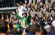 26 August 2023; The Notre Dame Leprechaun during the pre-match tailgate on Dame Street, renamed Notre Dame Street for the day, in Dublin ahead of the Aer Lingus College Football Classic match between Notre Dame and Navy in Dublin. Photo by Ramsey Cardy/Sportsfile